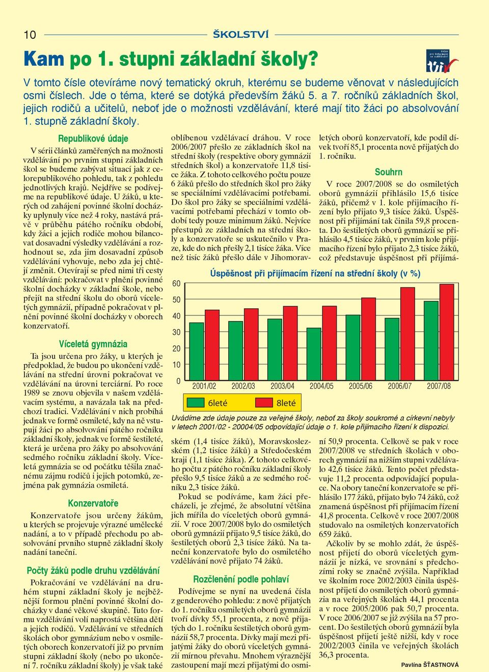 Republikové údaje V sérii článků zaměřených na možnosti vzdělávání po prvním stupni základních škol se budeme zabývat situací jak z celorepublikového pohledu, tak z pohledu jednotlivých krajů.