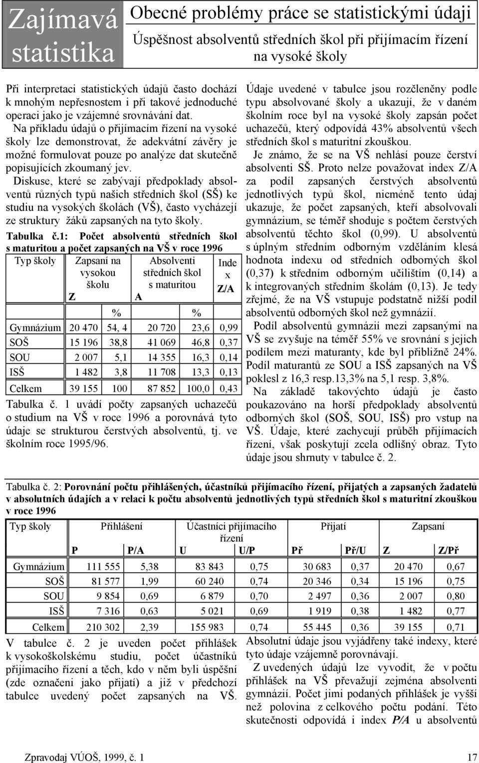 Na příkladu údajů o přijímacím řízení na vysoké školy lze demonstrovat, že adekvátní závěry je možné formulovat pouze po analýze dat skutečně popisujících zkoumaný jev.