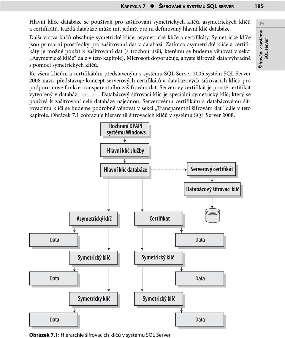 Symetrické klíče jsou primární prostředky pro zašifrování dat v databázi.