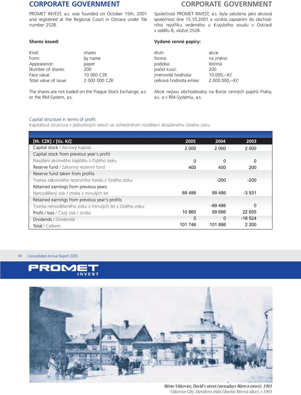 s. CORPORATE GOVERNMENT Společnost PROMET INVEST, a.s. byla založena jako akciová společnost dne 15