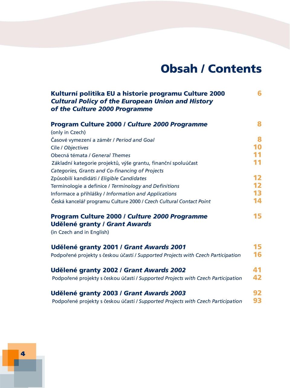 Grants and Co-financing of Projects Způsobilí kandidáti / Eligible Candidates 12 Terminologie a definice / Terminology and Definitions 12 Informace a přihlášky / Information and Applications 13 Česká