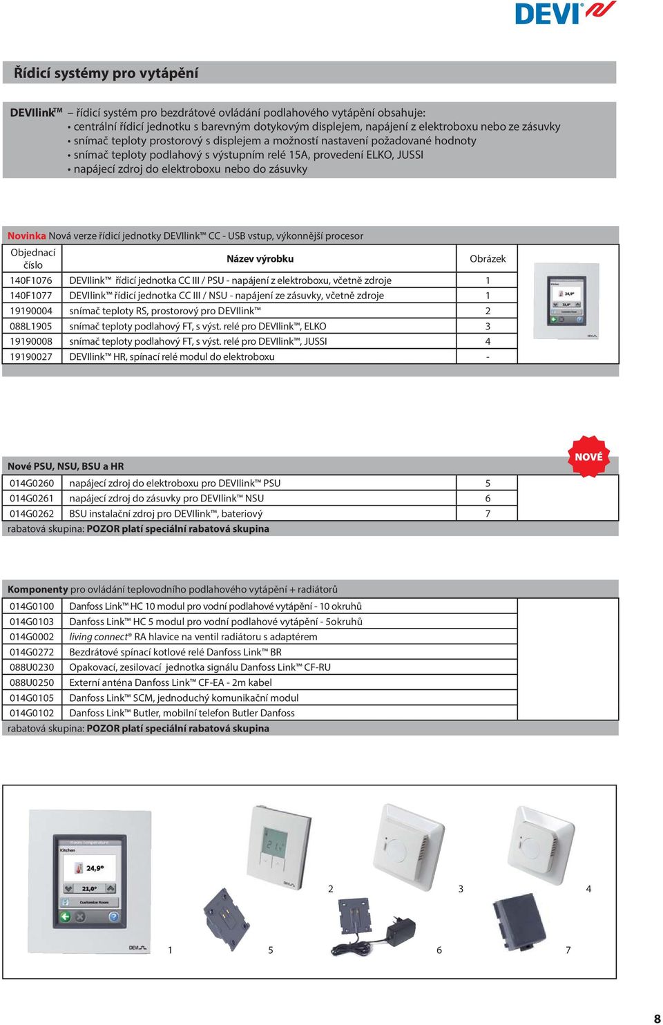 zásuvky Novinka Nová verze řídicí jednotky DEVIlink CC - USB vstup, výkonnější procesor Obrázek 140F1076 DEVIlink řídicí jednotka CC III / PSU - napájení z elektroboxu, včetně zdroje 1 140F1077