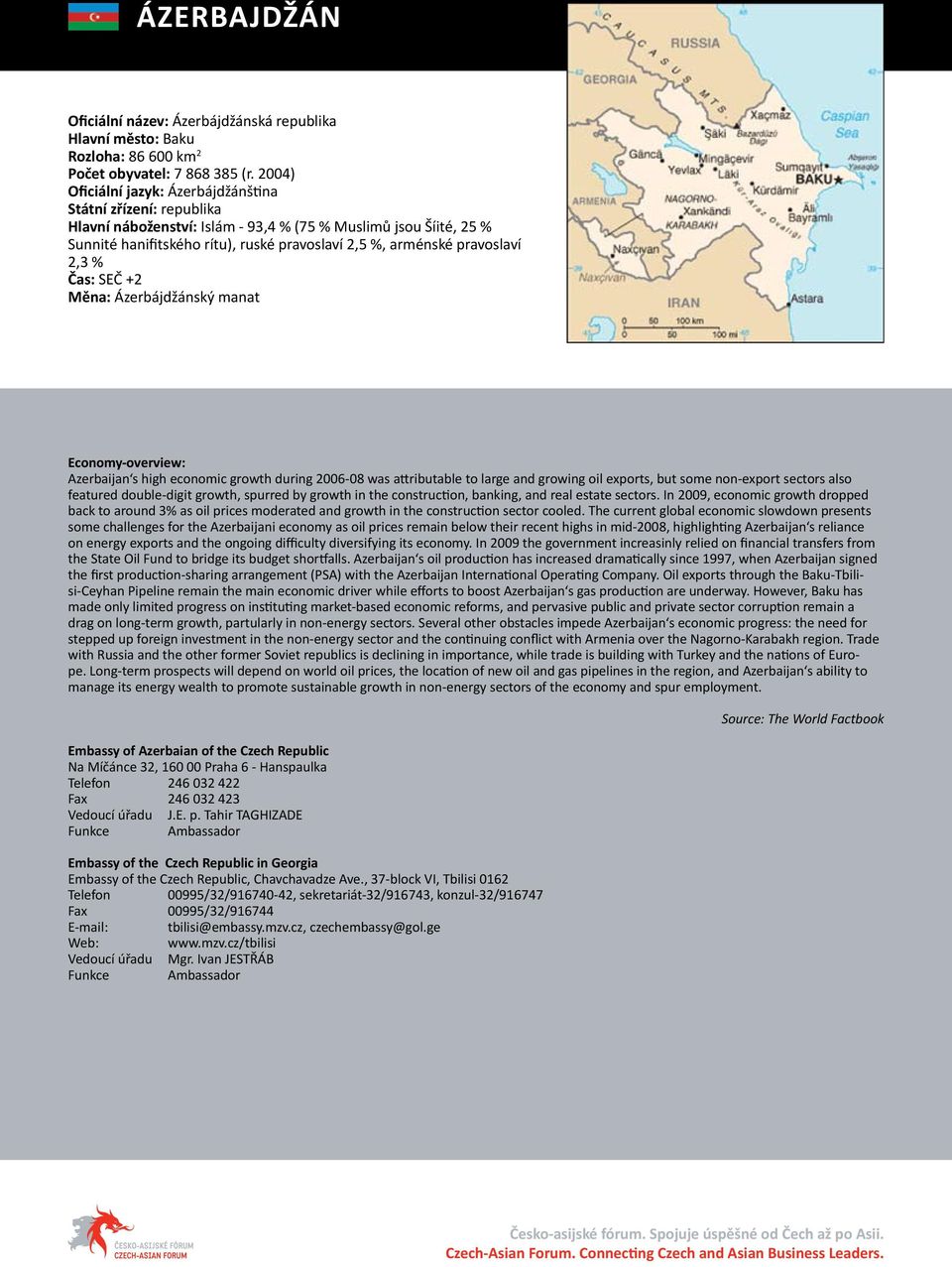 pravoslaví 2,3 % Čas: SEČ +2 Měna: Ázerbájdžánský manat Economy-overview: Azerbaijan s high economic growth during 2006-08 was attributable to large and growing oil exports, but some non-export