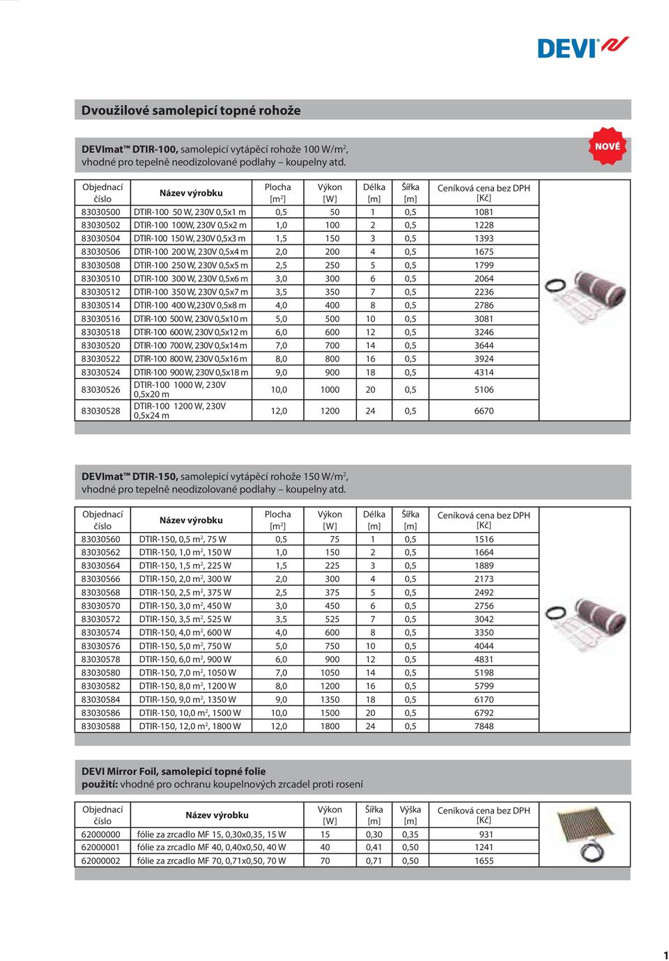 3 0,5 1393 83030506 DTIR-100 200 W, 230V 0,5x4 m 2,0 200 4 0,5 1675 83030508 DTIR-100 250 W, 230V 0,5x5 m 2,5 250 5 0,5 1799 83030510 DTIR-100 300 W, 230V 0,5x6 m 3,0 300 6 0,5 2064 83030512 DTIR-100