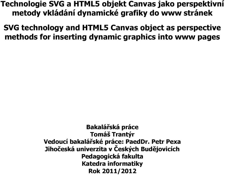 graphics into www pages Bakalářská práce Tomáš Trantýr Vedoucí bakalářské práce: PaedDr.