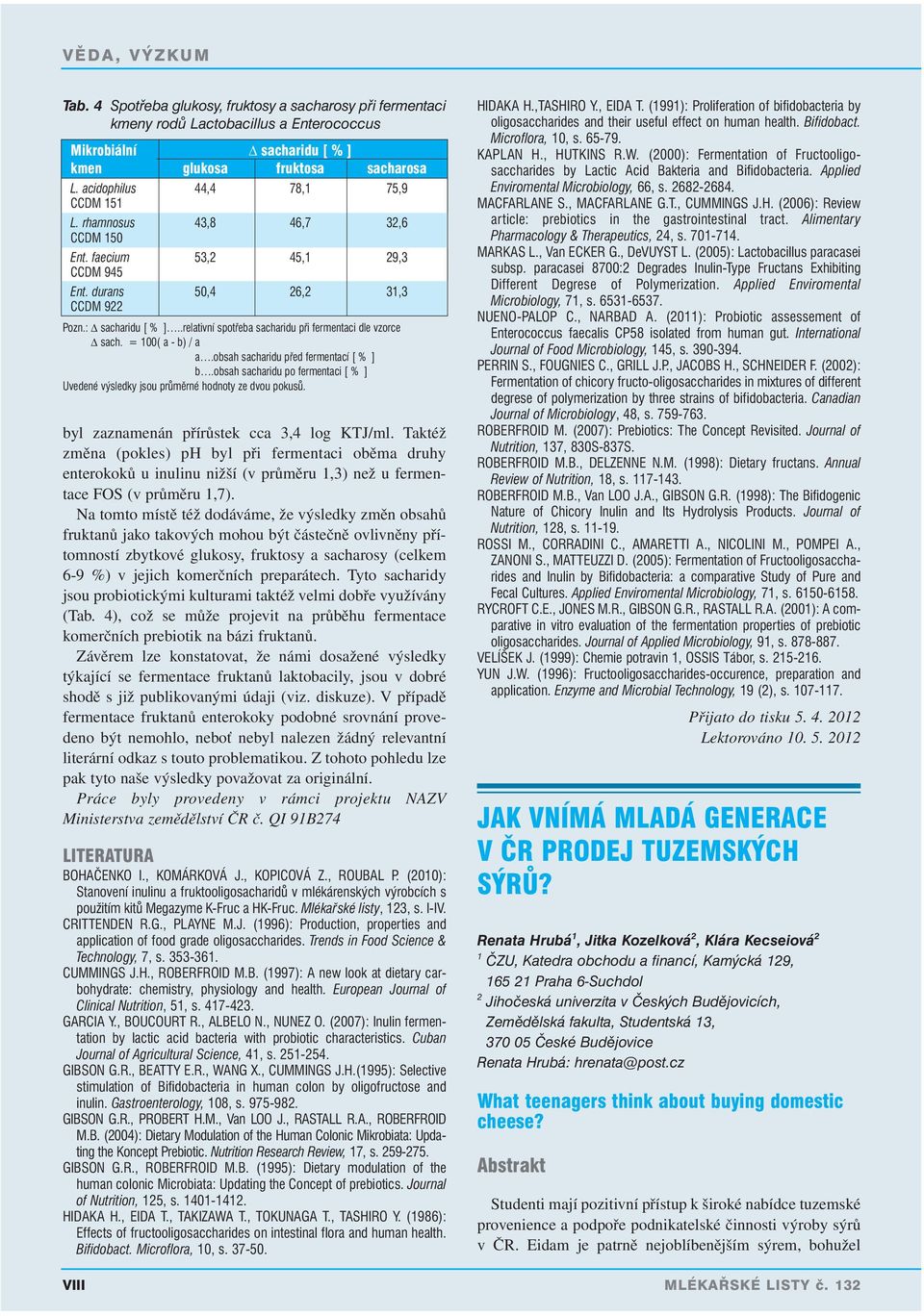 .relativní spotřeba sacharidu při fermentaci dle vzorce Δ sach. = 100( a - b) / a a.obsah sacharidu před fermentací [ % ] b.