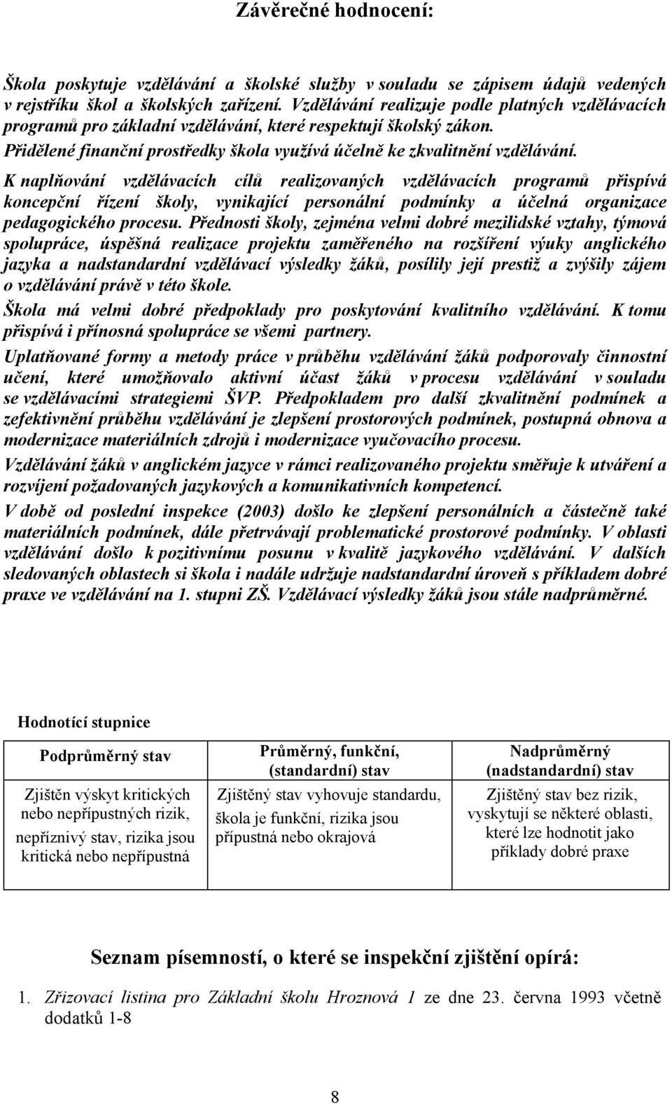 K naplňování vzdělávacích cílů realizovaných vzdělávacích programů přispívá koncepční řízení školy, vynikající personální podmínky a účelná organizace pedagogického procesu.