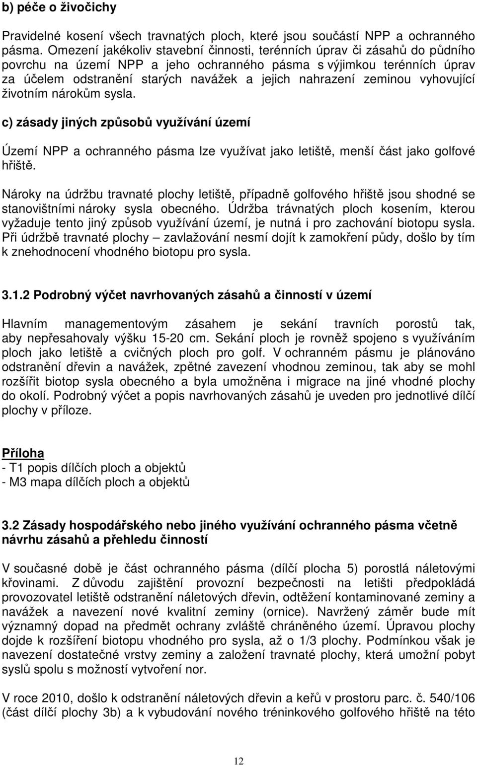 nahrazení zeminou vyhovující životním nárokům sysla. c) zásady jiných způsobů využívání území Území NPP a ochranného pásma lze využívat jako letiště, menší část jako golfové hřiště.