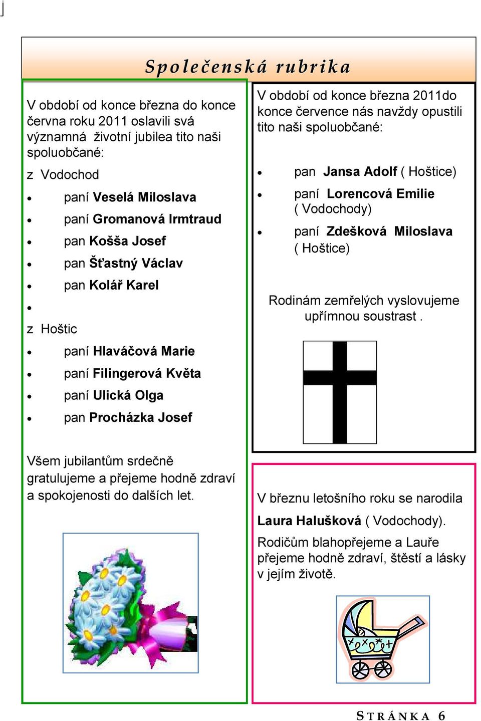 tito naši spoluobčané: pan Jansa Adolf ( Hoštice) paní Lorencová Emilie ( Vodochody) paní Zdešková Miloslava ( Hoštice) Rodinám zemřelých vyslovujeme upřímnou soustrast.