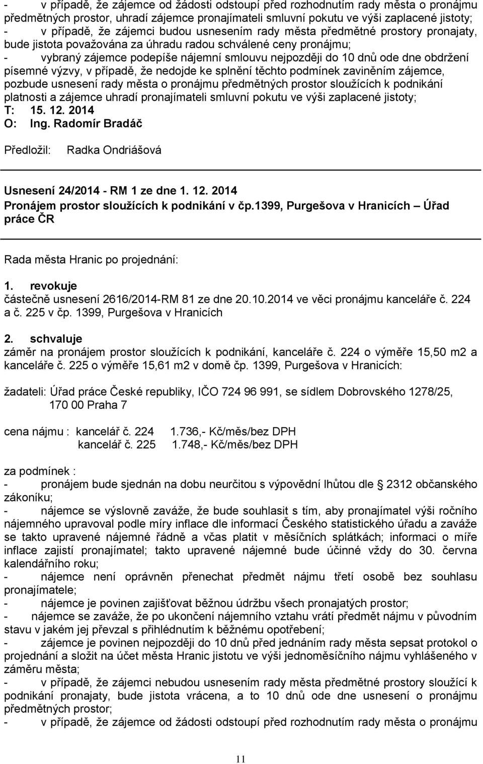 obdrţení písemné výzvy, v případě, ţe nedojde ke splnění těchto podmínek zaviněním zájemce, pozbude usnesení rady města o pronájmu předmětných prostor slouţících k podnikání platnosti a zájemce