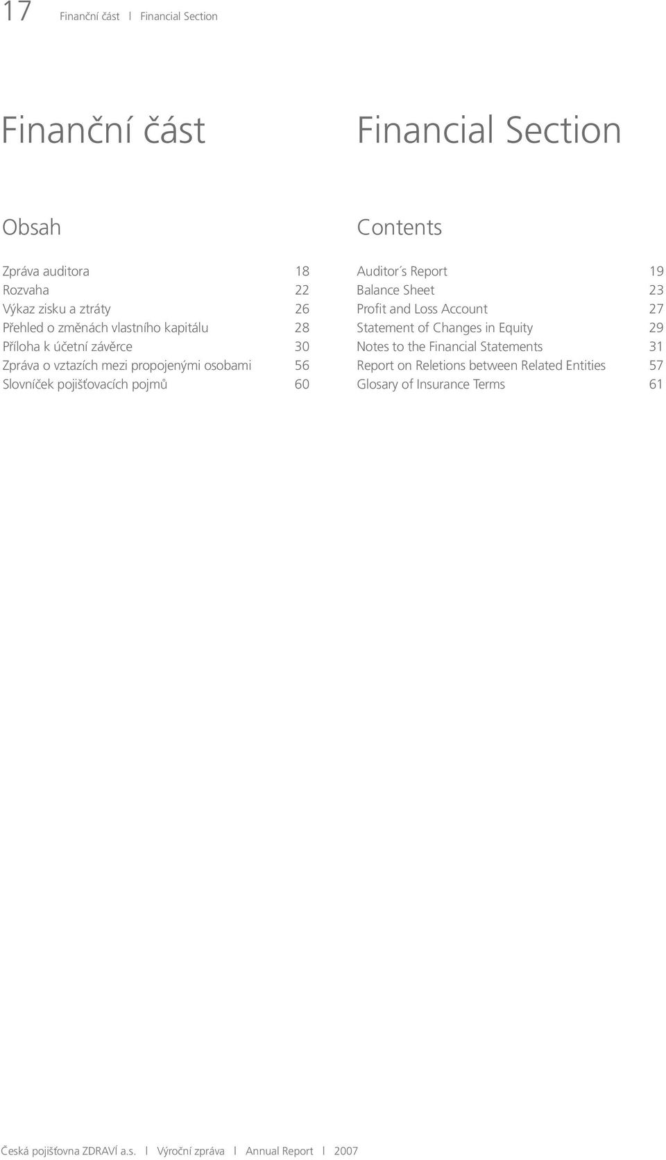 Contents Auditor s Report 19 Balance Sheet 23 Profit and Loss Account 27 Statement of Changes in Equity 29 Notes to the Financial