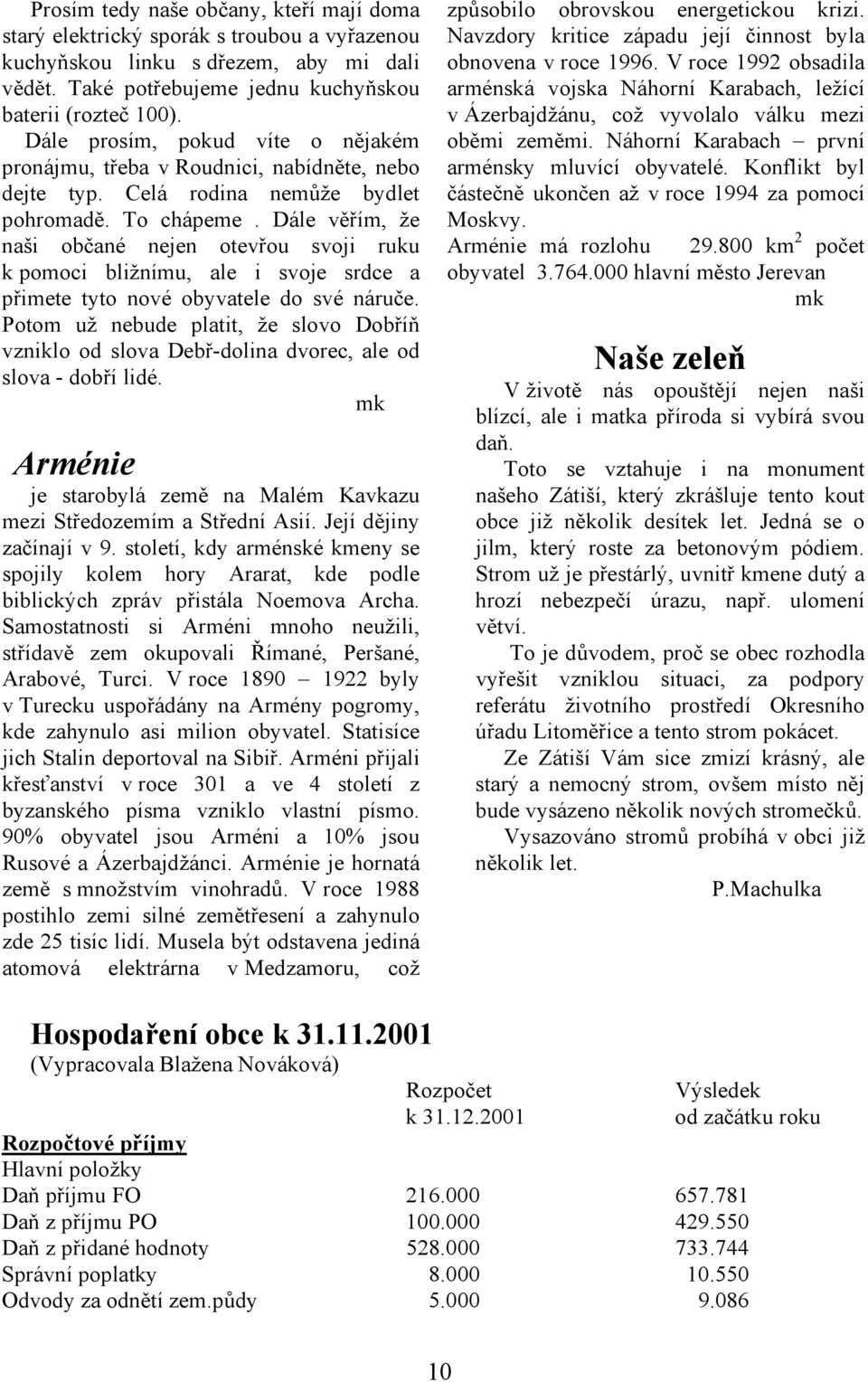 Dále věřím, že naši občané nejen otevřou svoji ruku k pomoci bližnímu, ale i svoje srdce a přimete tyto nové obyvatele do své náruče.