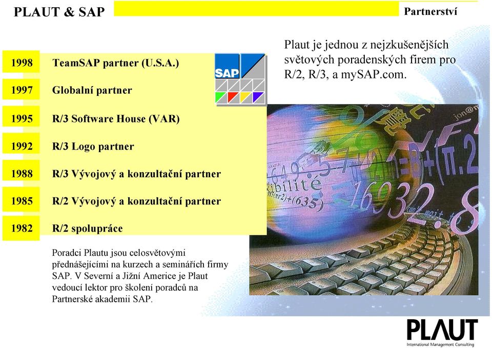 konzultační partner 1982 R/2 spolupráce Poradci Plautu jsou celosvětovými přednášejícími na kurzech a seminářích firmy SAP.