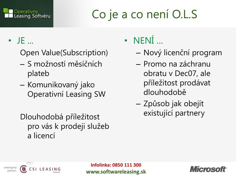 Operativní Leasing SW Dlouhodobá příležitost pro vás k prodeji služeb a