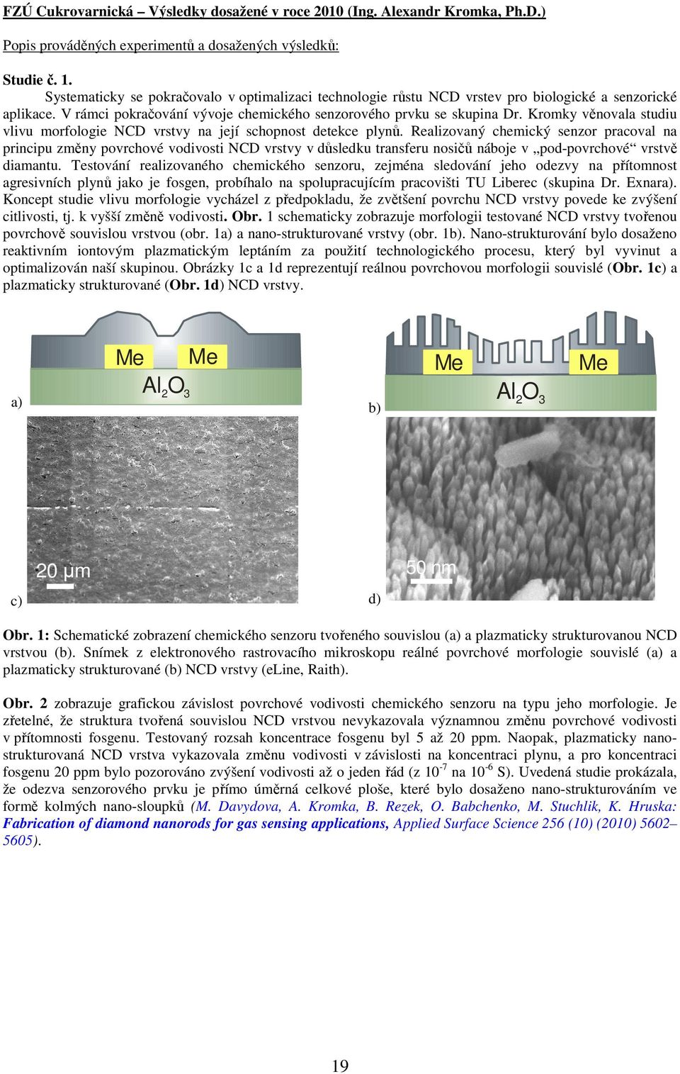 Kromky věnovala studiu vlivu morfologie NCD vrstvy na její schopnost detekce plynů.