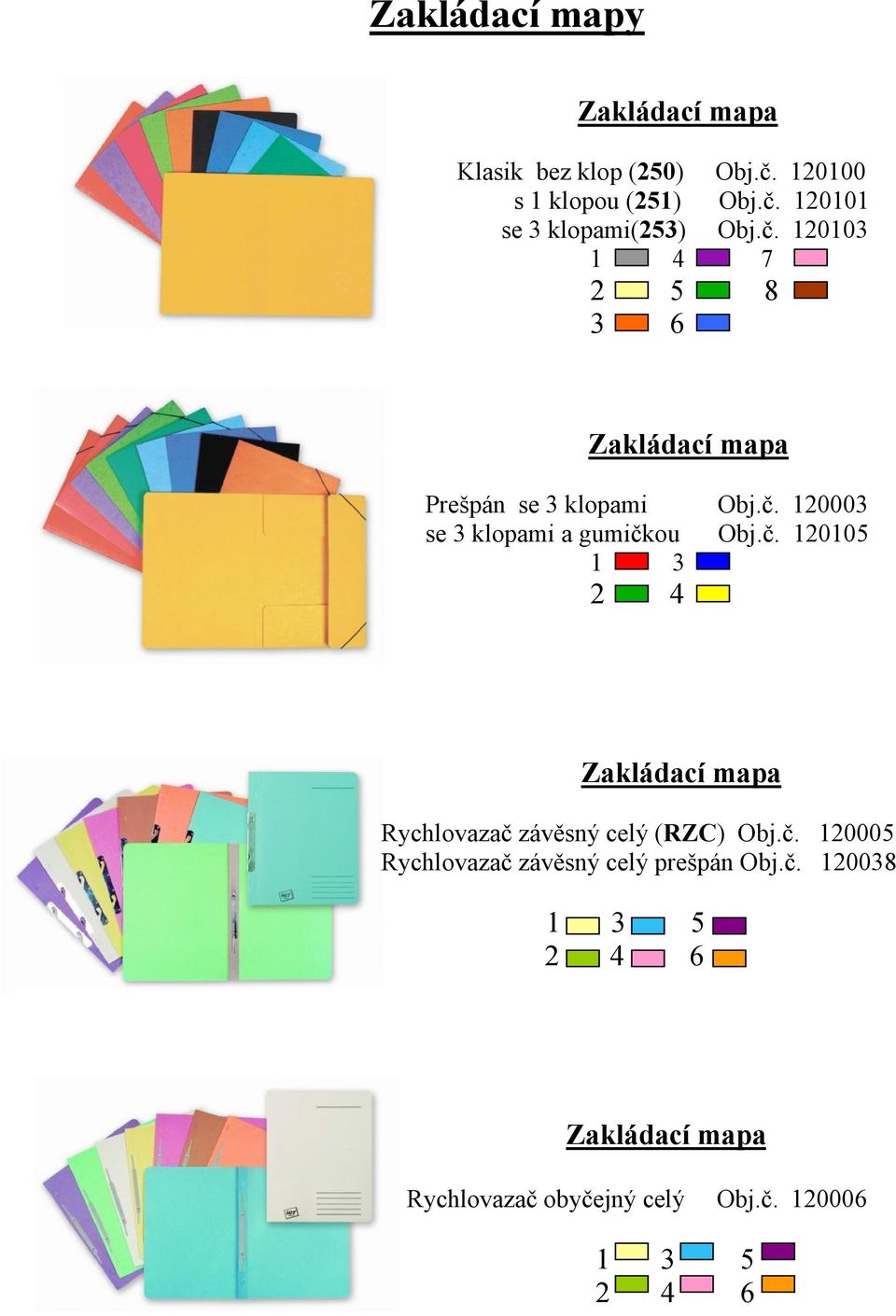 č. 120005 Rychlovazač závěsný celý prešpán Obj.č. 120038 1 3 5 2 4 6 Zakládací mapa Rychlovazač obyčejný celý Obj.