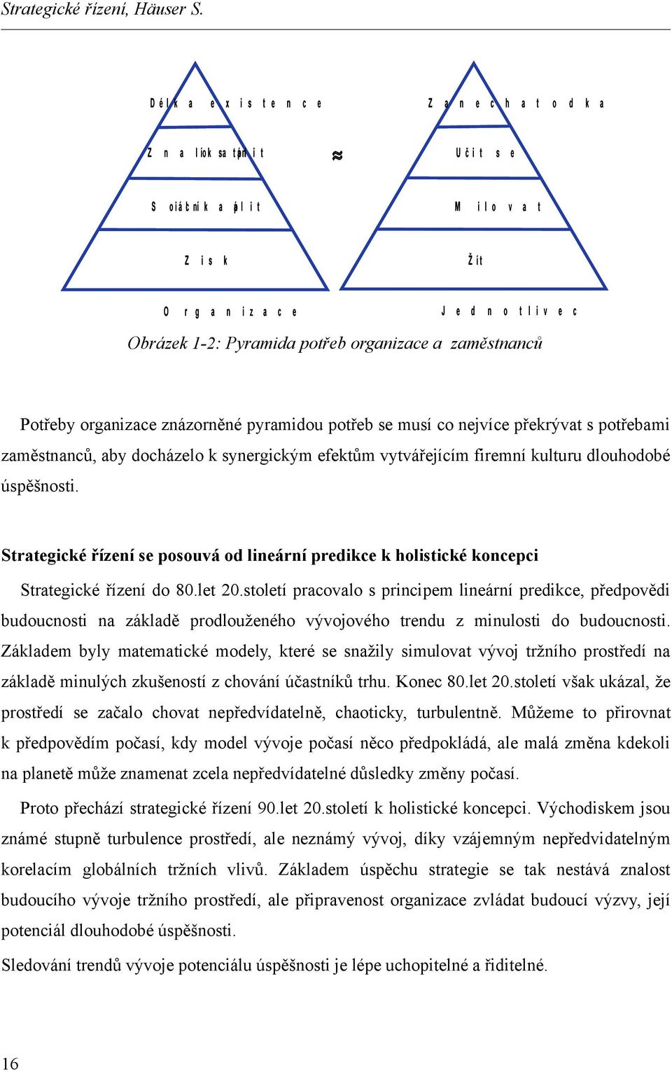 Obrázek 1-2: Pyramida potřeb organizace a zaměstnanců Potřeby organizace znázorněné pyramidou potřeb se musí co nejvíce překrývat s potřebami zaměstnanců, aby docházelo k synergickým efektům