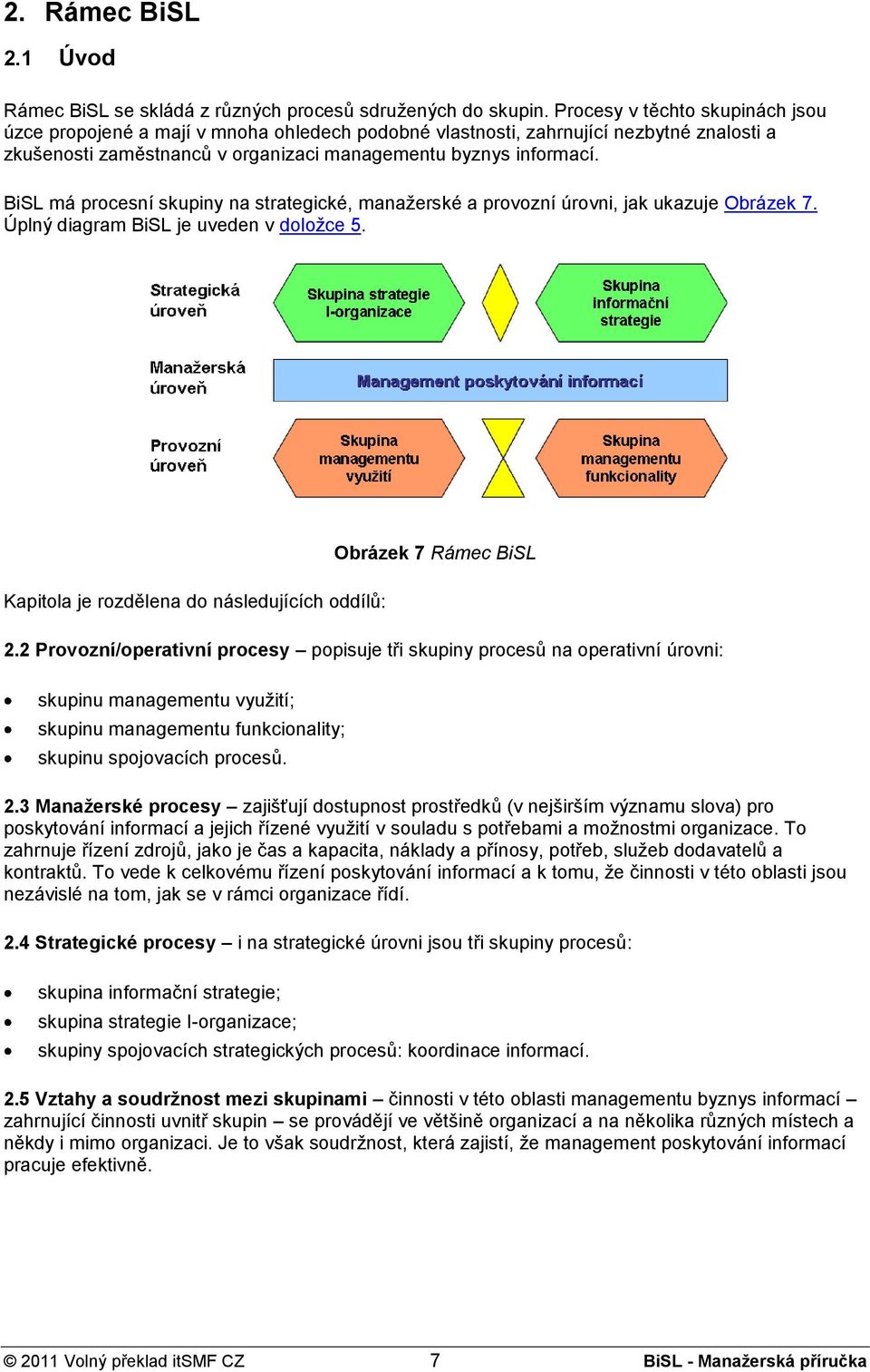 BiSL má procesní skupiny na strategické, manažerské a provozní úrovni, jak ukazuje Obrázek 7. Úplný diagram BiSL je uveden v doložce 5.