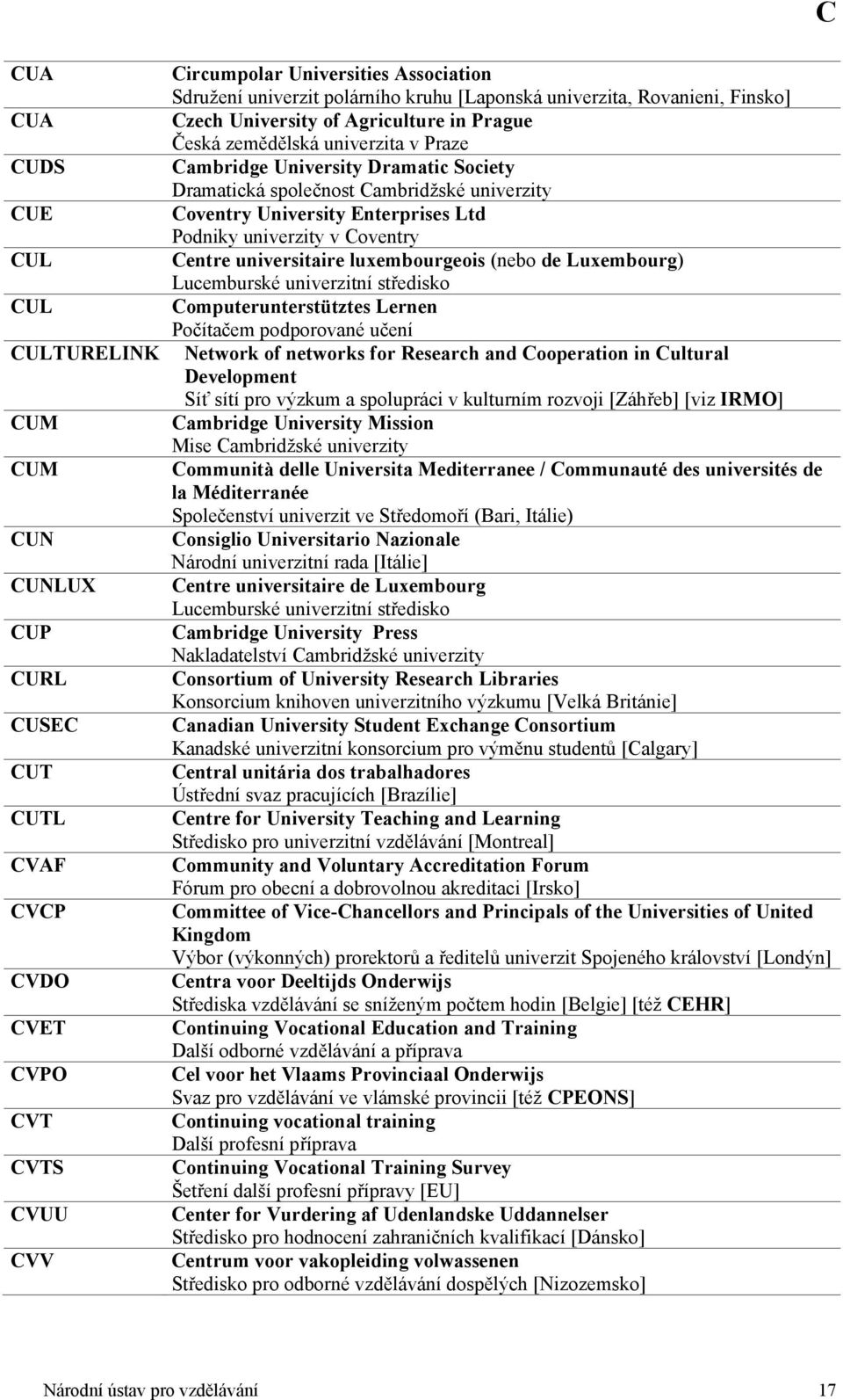 univerzity Coventry University Enterprises Ltd Podniky univerzity v Coventry Centre universitaire luxembourgeois (nebo de Luxembourg) Lucemburské univerzitní středisko Computerunterstütztes Lernen