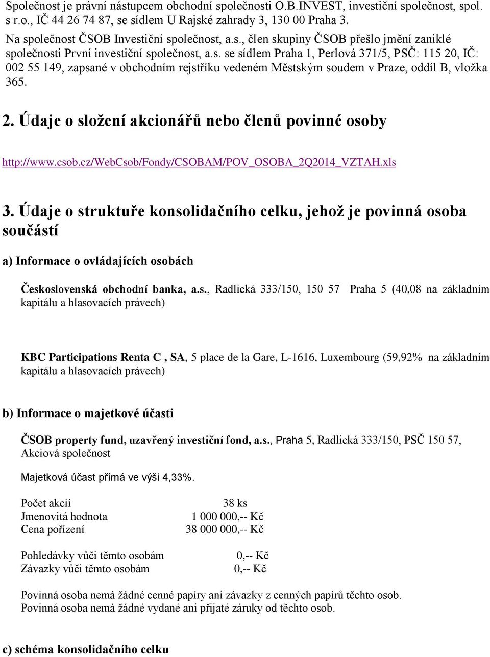 2. Údaje o složení akcionářů nebo členů povinné osoby http://www.csob.cz/webcsob/fondy/csobam/pov_osoba_2q2014_vztah.xls 3.