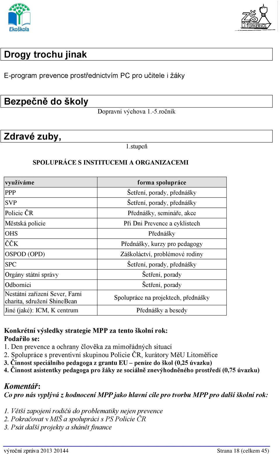 ShineBean Jiné (jaké): ICM, K centrum forma spolupráce Šetření, porady, přednášky Šetření, porady, přednášky Přednášky, semináře, akce Při Dni Prevence a cyklistech Přednášky Přednášky, kurzy pro