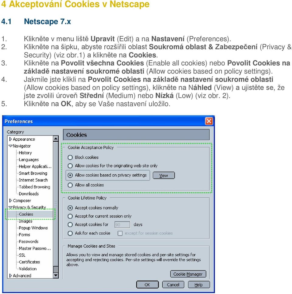 Klikněte na Povolit všechna Cookies (Enable all cookies) nebo Povolit Cookies na základě nastavení soukromé oblasti (Allow cookies based on policy settings). 4.