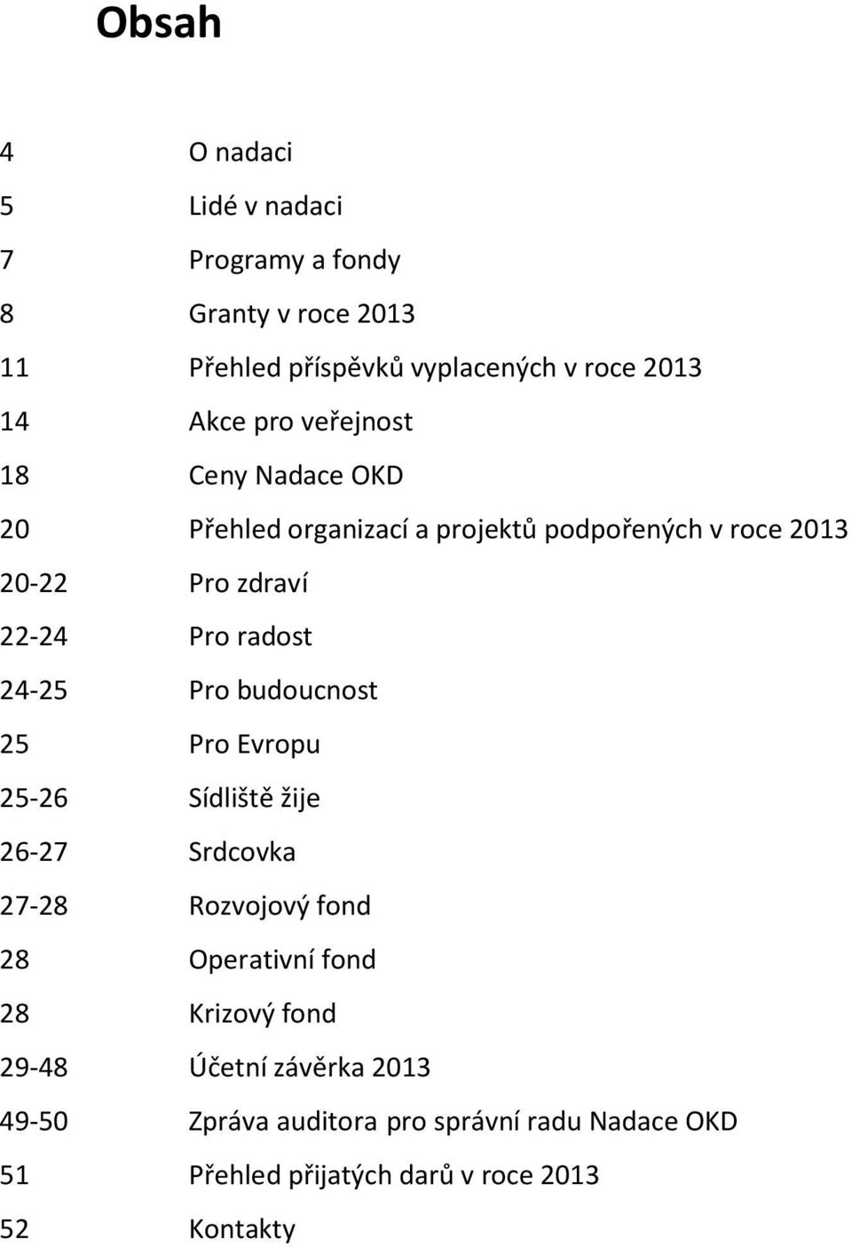 24-25 Pro budoucnost 25 Pro Evropu 25-26 Sídliště žije 26-27 Srdcovka 27-28 Rozvojový fond 28 Operativní fond 28 Krizový fond