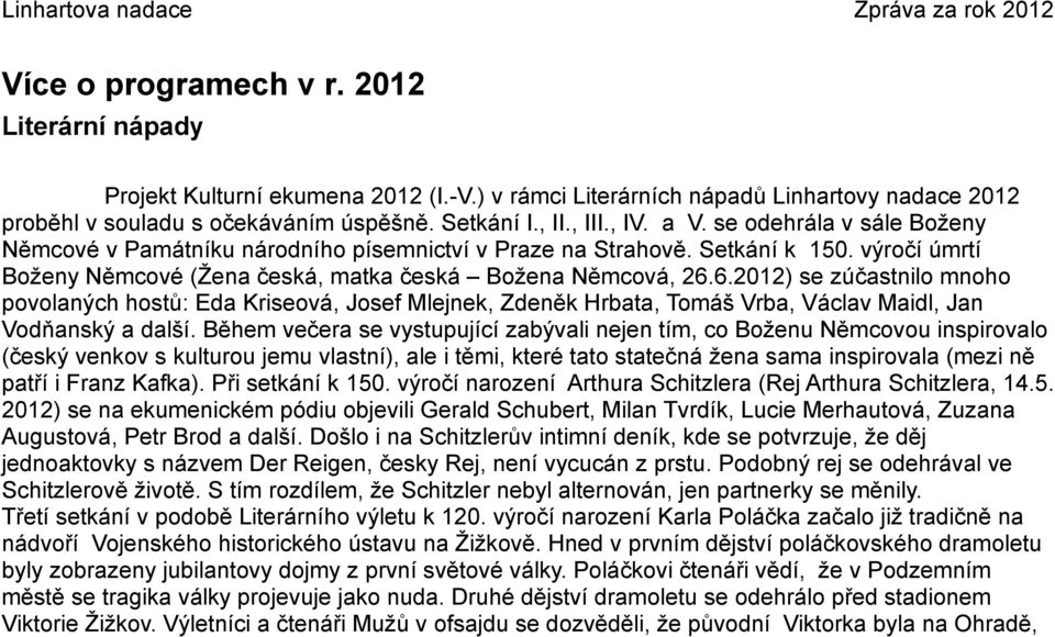 6.2012) se zúčastnilo mnoho povolaných hostů: Eda Kriseová, Josef Mlejnek, Zdeněk Hrbata, Tomáš Vrba, Václav Maidl, Jan Vodňanský a další.