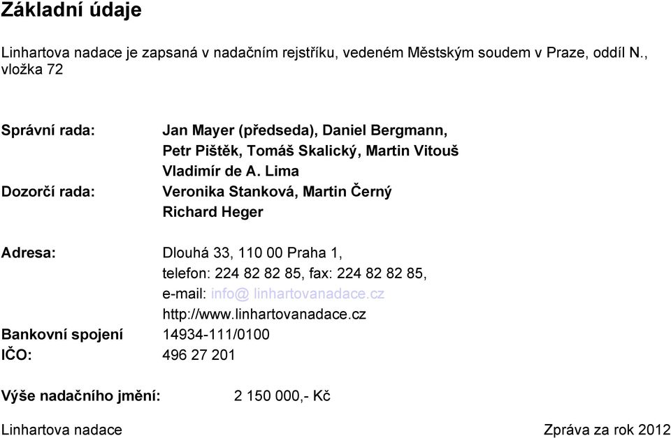 Lima Veronika Stanková, Martin Černý Richard Heger Adresa: Dlouhá 33, 110 00 Praha 1, telefon: 224 82 82 85, fax: 224 82 82 85, e-mail: