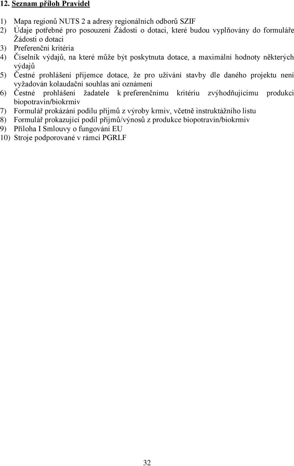 projektu není vyžadován kolaudační souhlas ani oznámení 6) Čestné prohlášení žadatele k preferenčnímu kritériu zvýhodňujícímu produkci biopotravin/biokrmiv 7) Formulář prokázání podílu