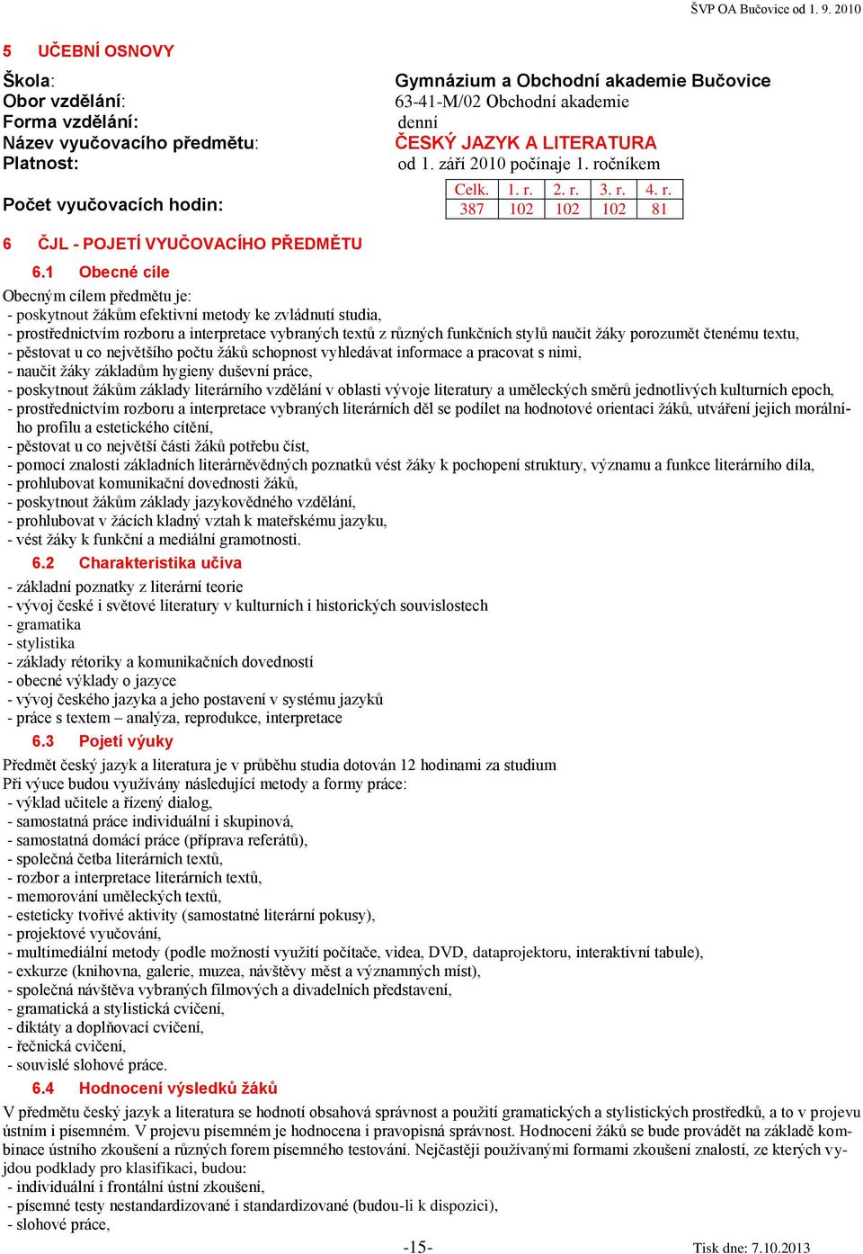 1 Obecné cíle Obecným cílem předmětu je: - poskytnout žákům efektivní metody ke zvládnutí studia, - prostřednictvím rozboru a interpretace vybraných textů z různých funkčních stylů naučit žáky