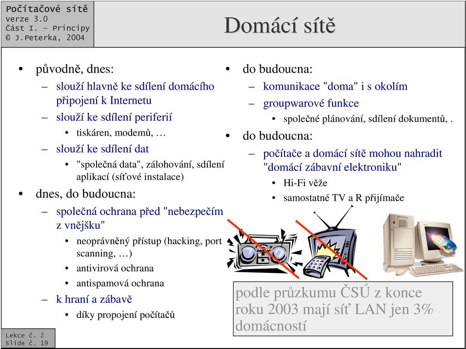 aplikací (síové instalace) dnes, do budoucna: spolená ochrana ped "nebezpeím z vnjšku" neoprávnný pístup (hacking, port scanning, ) antivirová ochrana antispamová