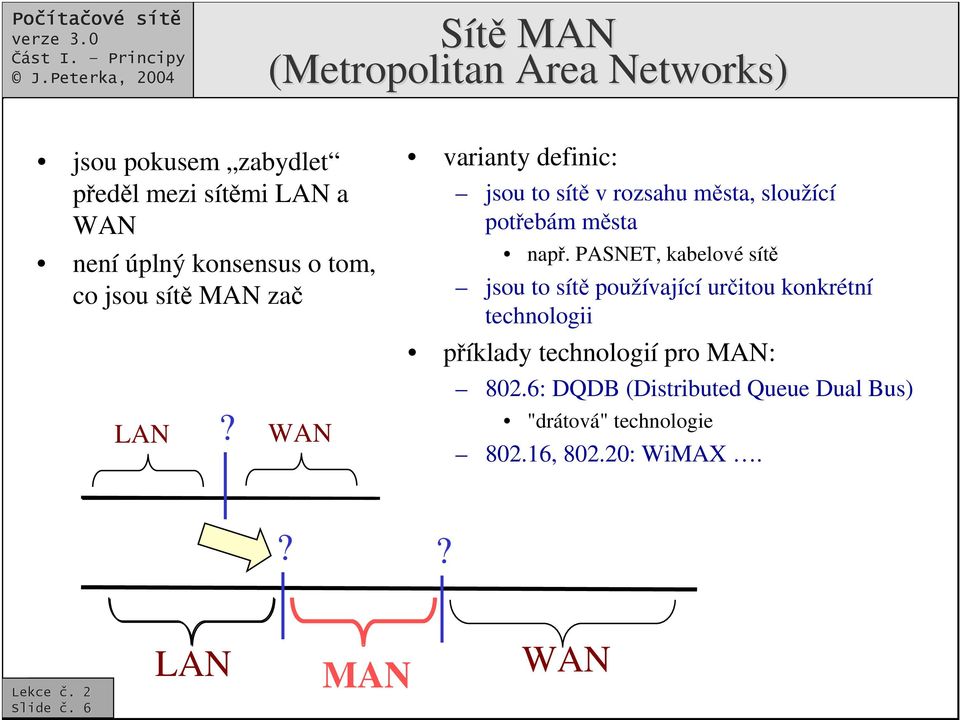 WAN varianty definic: jsou to sít v rozsahu msta, sloužící potebám msta nap.