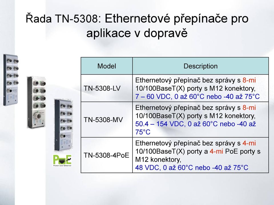 Ethernetový přepínač bez správy s 8-mi 10/100BaseT(X) porty s M12 konektory, 50.
