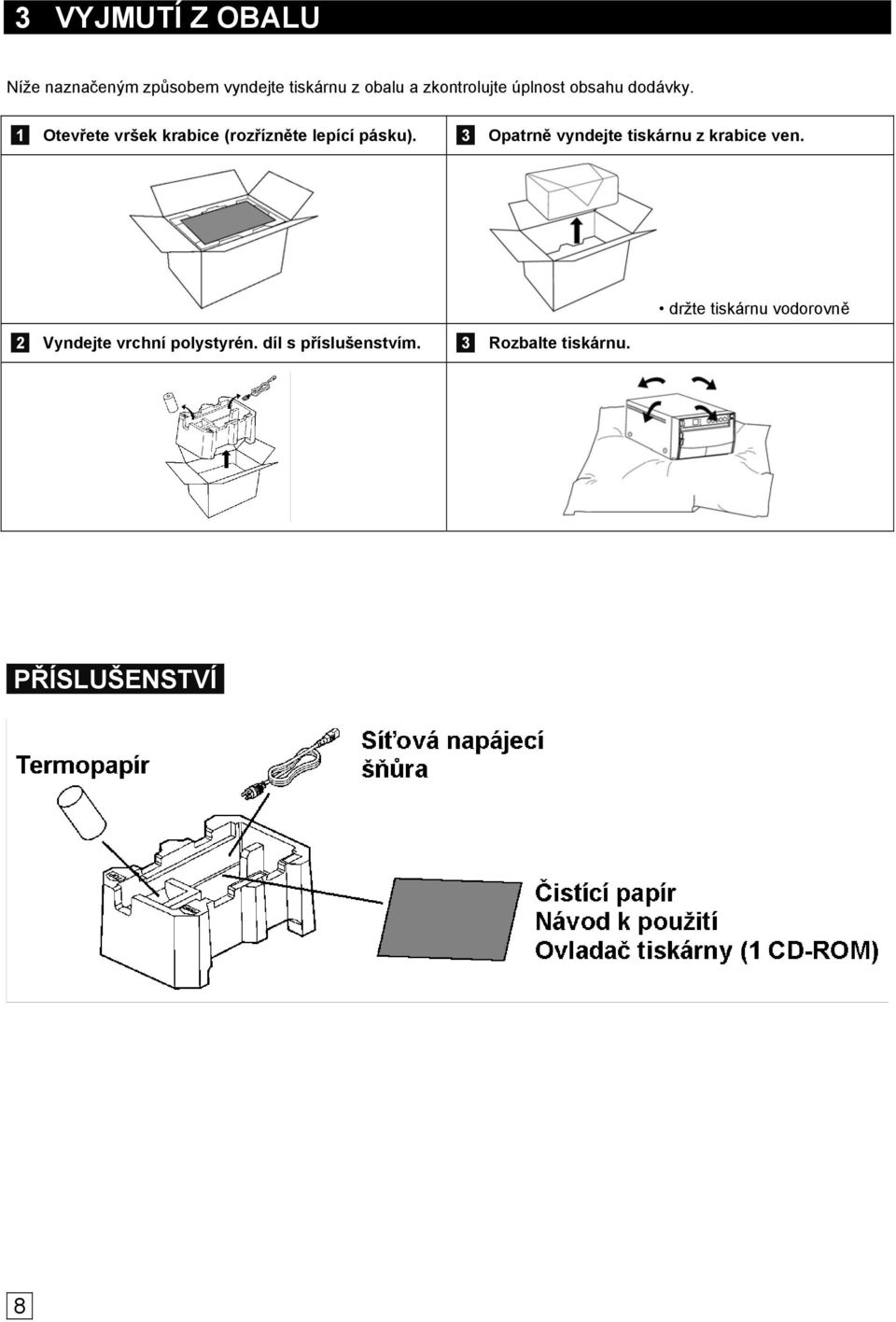 1 Otevřete vršek krabice (rozřízněte lepící pásku).