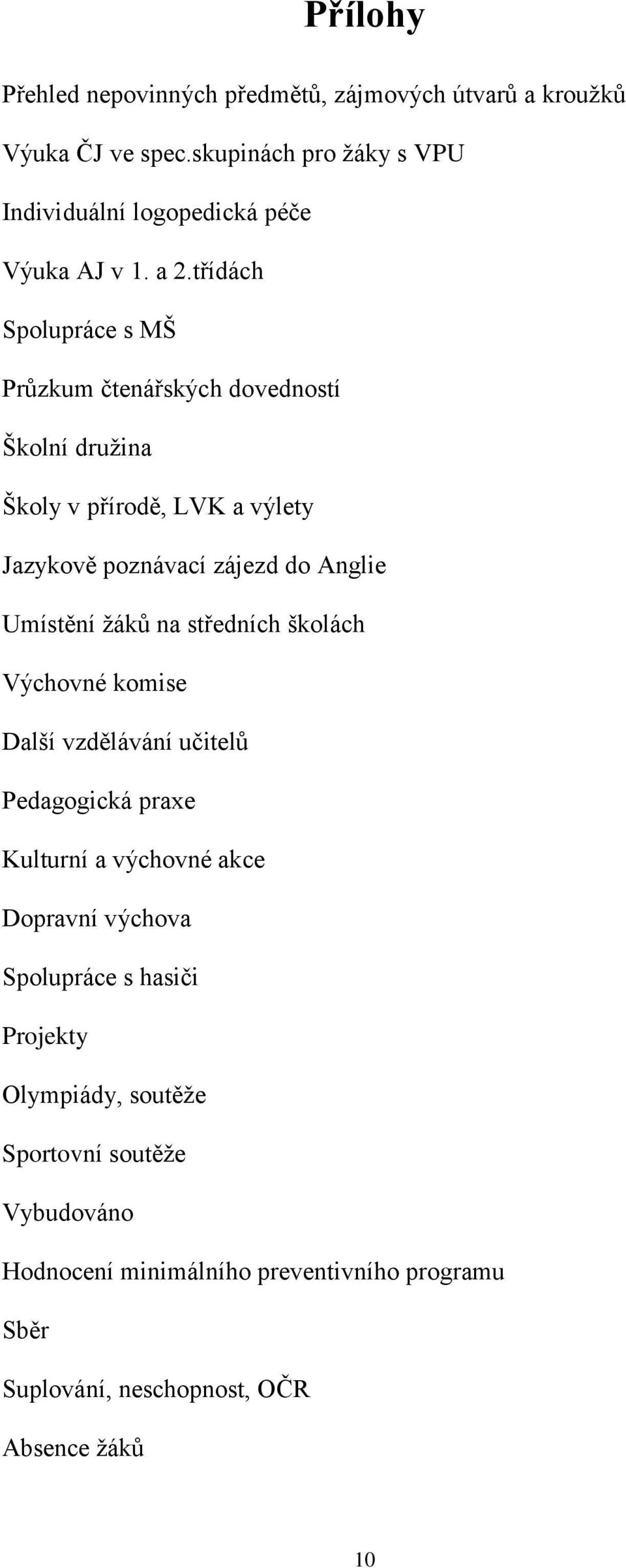 ţáků na středních školách Výchovné komise Další vzdělávání učitelů Pedagogická praxe Kulturní a výchovné akce Dopravní výchova Spolupráce s hasiči