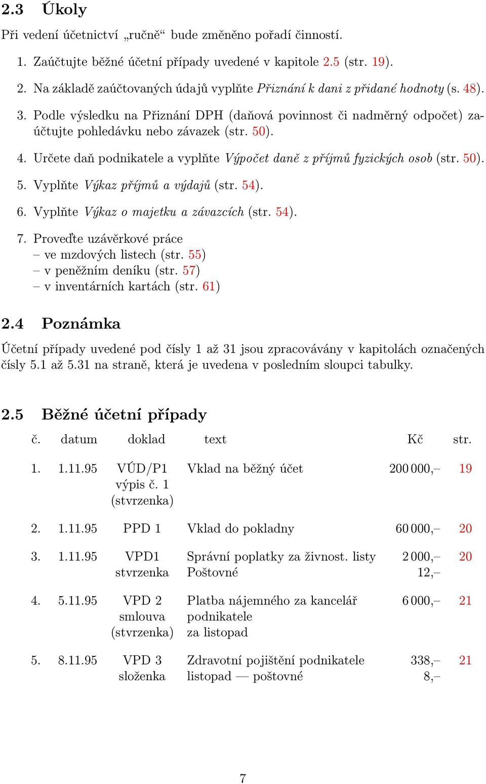 Určete daň podnikatele a vyplňte Výpočet daně z příjmů fyzických osob (str. 50). 5. Vyplňte Výkaz příjmů a výdajů (str. 54). 6. Vyplňte Výkaz o majetku a závazcích (str. 54). 7.