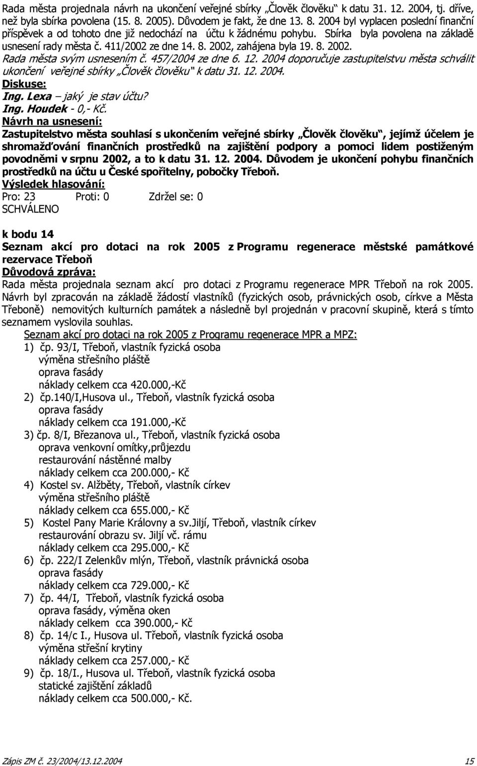 411/2002 ze dne 14. 8. 2002, zahájena byla 19. 8. 2002. Rada města svým usnesením č. 457/2004 ze dne 6. 12.