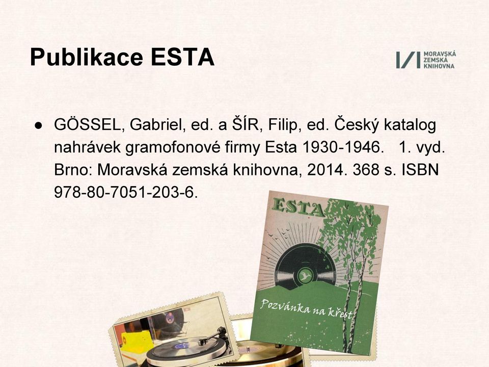 Český katalog nahrávek gramofonové firmy Esta