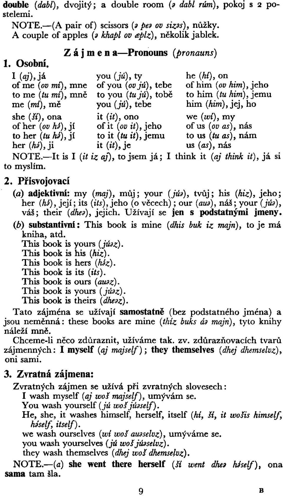 í),ty he (hi), on of me (ov mt), mne of you (ov jú), tebe of him (ov him), jeho to me (tu mi), mně to you (tujú), tobě to him (tu him), jemu me (mí), mě you (jú), tebe him (Aim), jej, ho she (it),