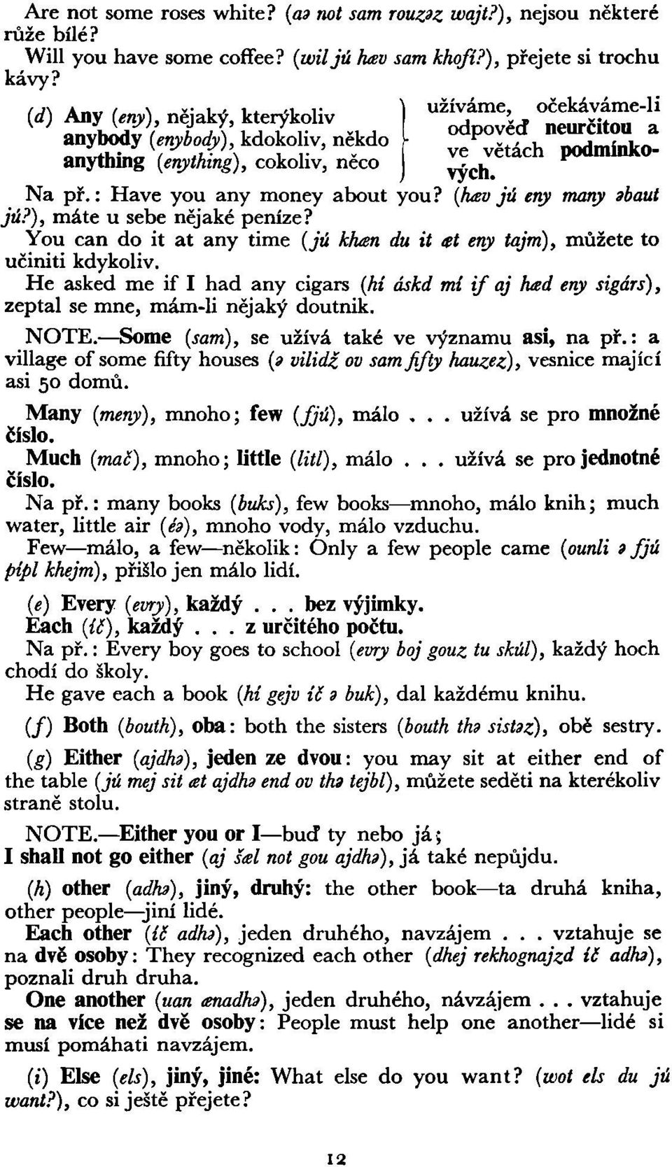 : Have you any money about you? (hav jú eny many sbaut jú?), máte u sebe nějaké peníze? You can do it at any time (jú khan du it at eny tajm), můžete to učiniti kdykoliv.