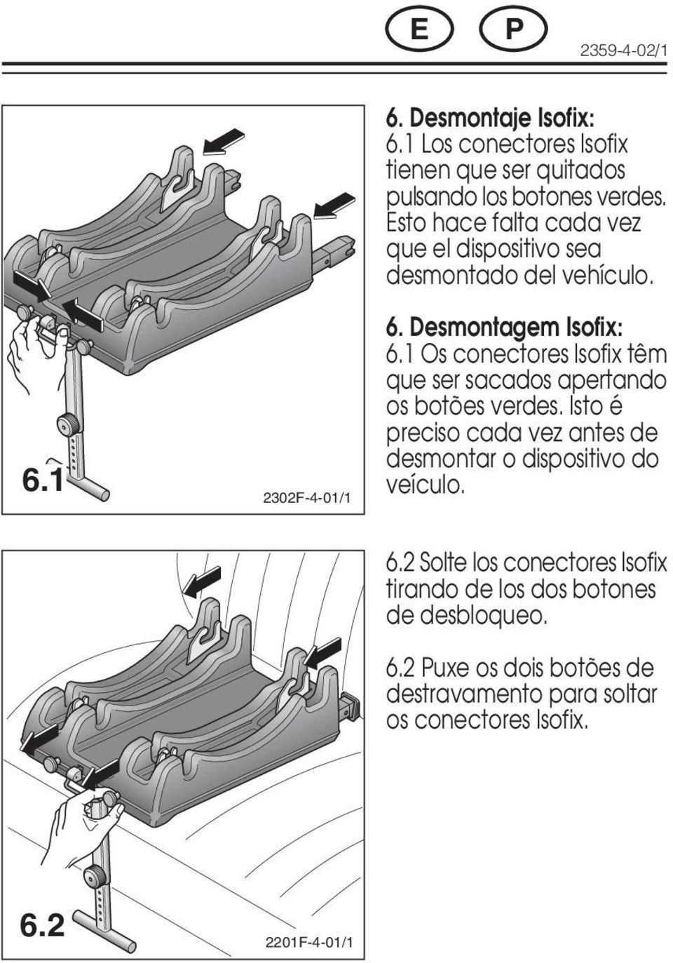 1 Os conectores Isofix têm que ser sacados apertando os botões verdes.