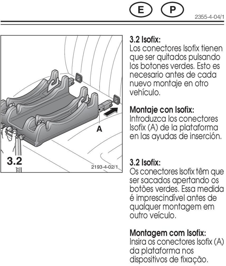 A Montaje con Isofix: Introduzca los conectores Isofix (A) de la plataforma en las ayudas de inserción. 3.2 2193-4-02/1 3.