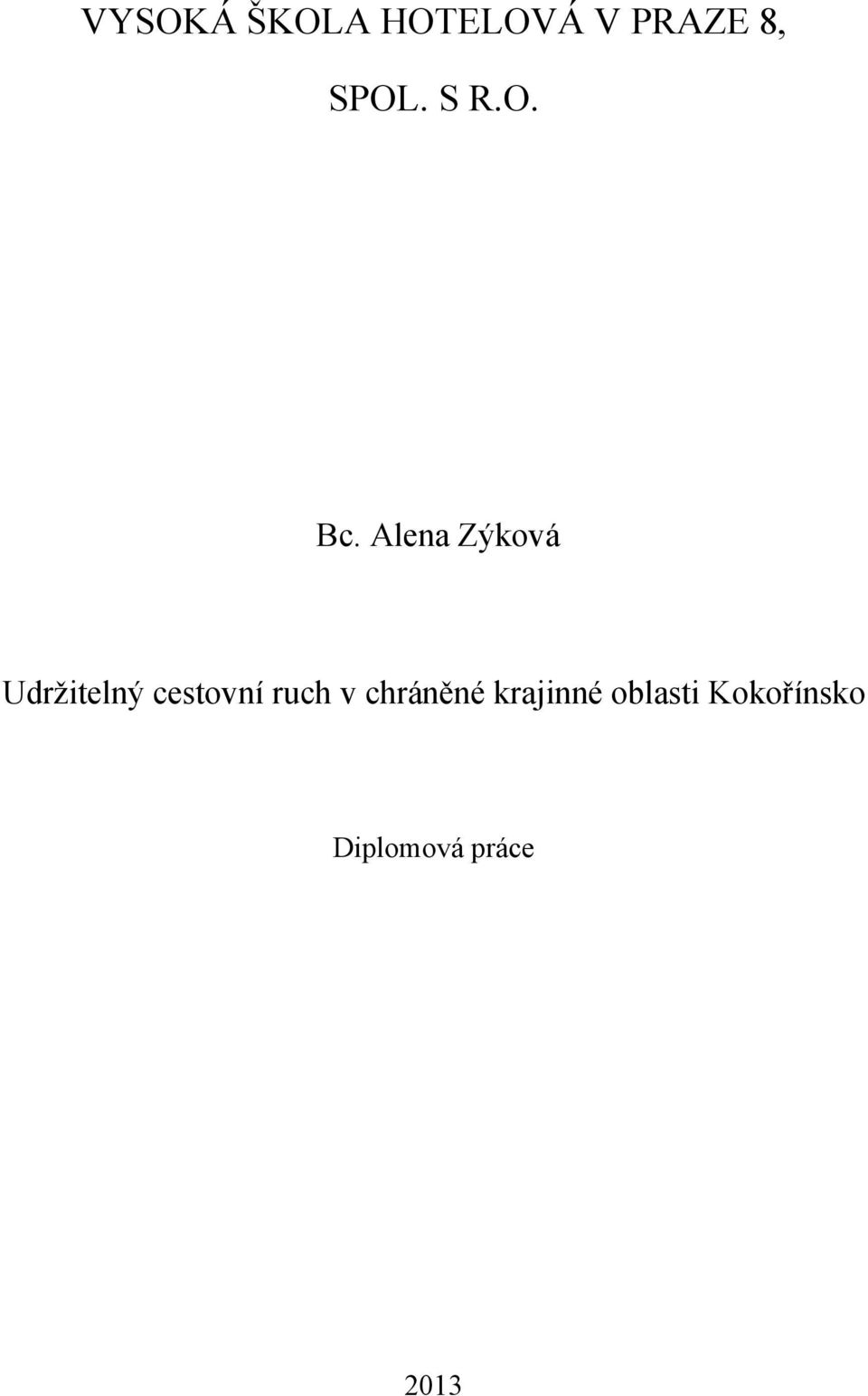 Alena Zýková Udrţitelný cestovní