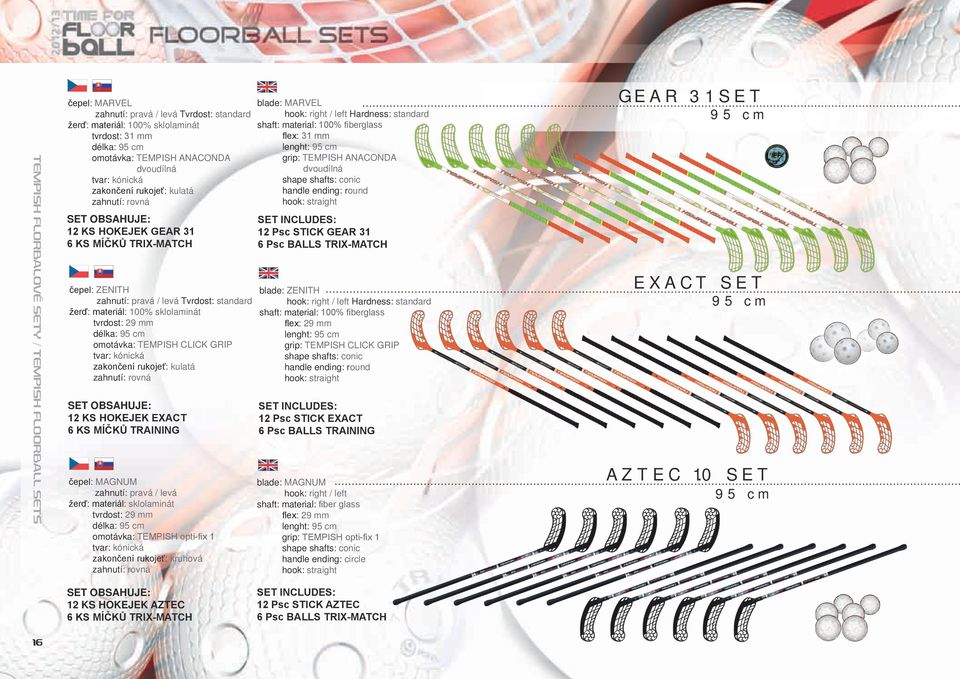 rukojeť: kulatá SET OBSAHUJE: 12 KS HOKEJEK EXACT 6 KS MÍČKŮ TRAINING čepel: MAGNUM tvrdost: 29 mm délka: 95 cm omotávka: TEMPISH opti-fix 1 zakončení rukojeť: kruhová blade: MARVEL Hardness:
