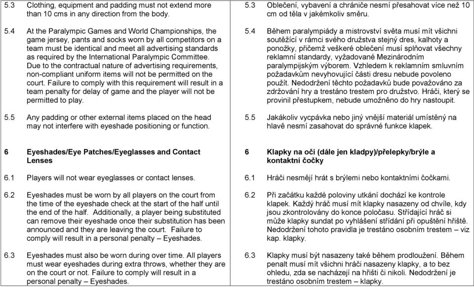 International Paralympic Committee. Due to the contractual nature of advertising requirements, non-compliant uniform items will not be permitted on the court.