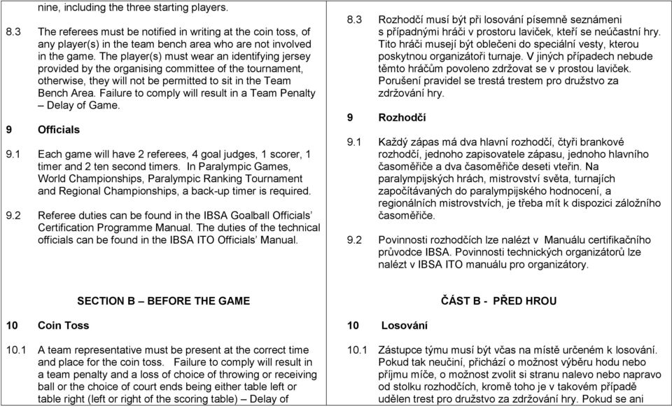 Failure to comply will result in a Team Penalty Delay of Game. 9 Officials 9.1 Each game will have 2 referees, 4 goal judges, 1 scorer, 1 timer and 2 ten second timers.