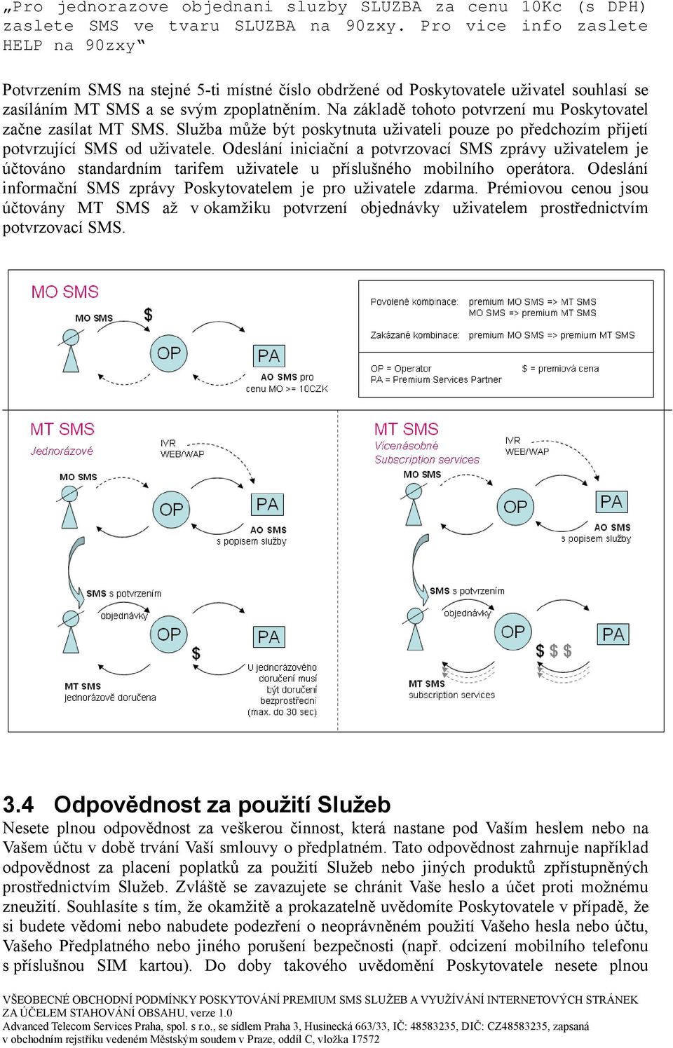 Na základě tohoto potvrzení mu Poskytovatel začne zasílat MT SMS. Služba může být poskytnuta uživateli pouze po předchozím přijetí potvrzující SMS od uživatele.