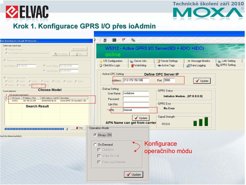 Define OPC Server IP Choose Model