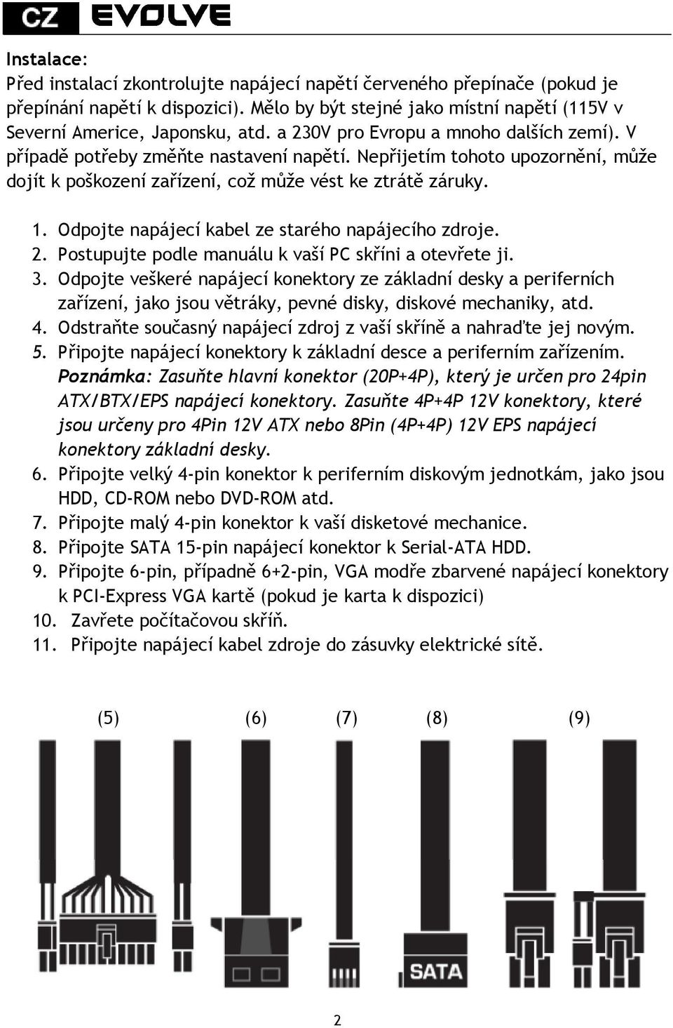 Odpojte napájecí kabel ze starého napájecího zdroje. 2. Postupujte podle manuálu k vaší PC skříni a otevřete ji. 3.